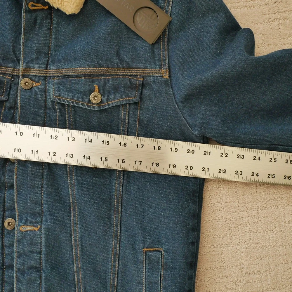 Soul Star Mens Blue Denim Trucker Jacket Sherpa Borg Collar MJ MINK ASOS Medium
